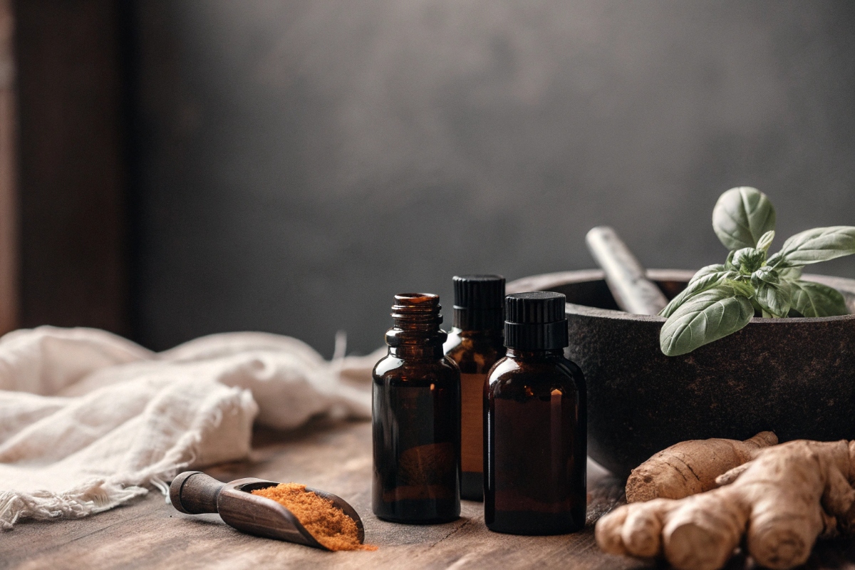 Ayurvedische Öle und Kräuter — natürliche Zutaten für traditionelle Massagen